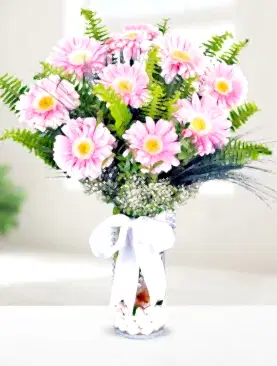 9 pembe gerbera vazo